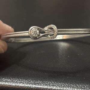 Infinity Knot 925 Silver Lab Created Diamonds Hinged Bangle Bracelet